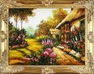 Obraz "Dworki, mlyny, chaty," ręcznie malowany 37x47cm