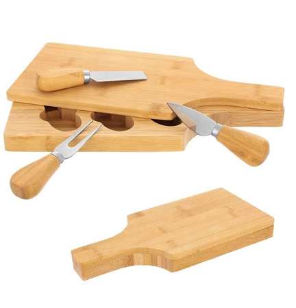 Deska bambusowa do serwowania serów+komplet noży 