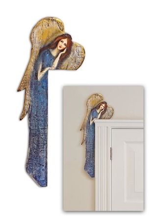 Obraz Duży Anioł Na Desce Nad Drzwi Niebieski