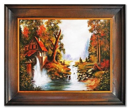 Obraz "Dworki, mlyny, chaty," ręcznie malowany 55x65cm