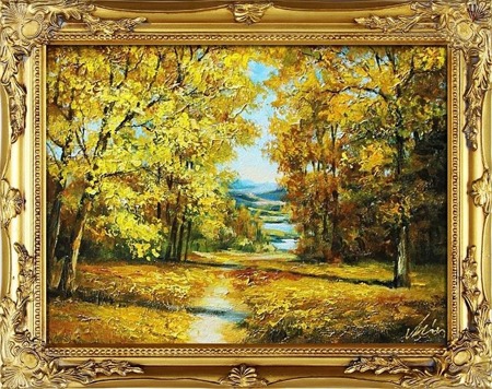 Obraz "Pejzaz tradycyjny" ręcznie malowany 37x47cm