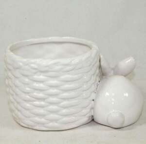 Doniczka Z Zajączkiem ceramika kolor biały H 8,5cm